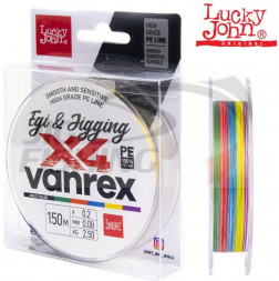Шнур Lucky John Vanrex Egi &amp; Jigging х4 Braid 150m Multicolor #0.2 0.08mm 2.5kg