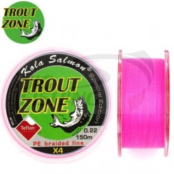 Шнур Trout Zone 4X Teflon PE Line Hybrid Pink 150m #0.22 0.079mm 1.7kg 3.5lb