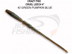 Мягкие приманки Crazy Fish  Cruel Leech 4&quot; #42 Green Pumpkin Blue