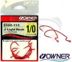 Офсетные крючки Owner 5109 J-Light Worm Hook Red #2 (6шт/уп)